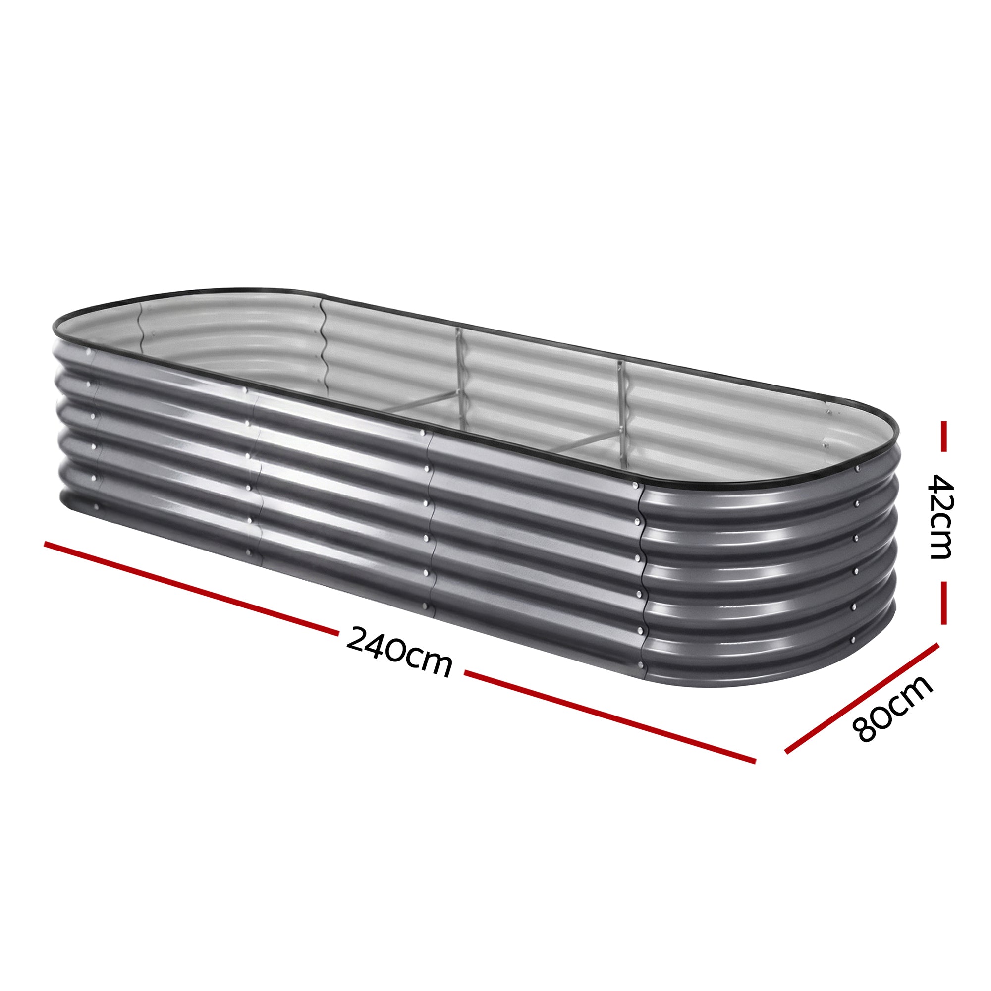 Green Fingers 3 Pcs Raised Garden Bed Kit Oval Galvanized Steel Planter Boxes 240x80x42cm, Heavy Duty Metal GARDEN-OVAL-2408042X3