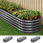 Green Fingers 3 Pcs Raised Garden Bed Kit Oval Galvanized Steel Planter Boxes 240x80x42cm, Heavy Duty Metal GARDEN-OVAL-2408042X3