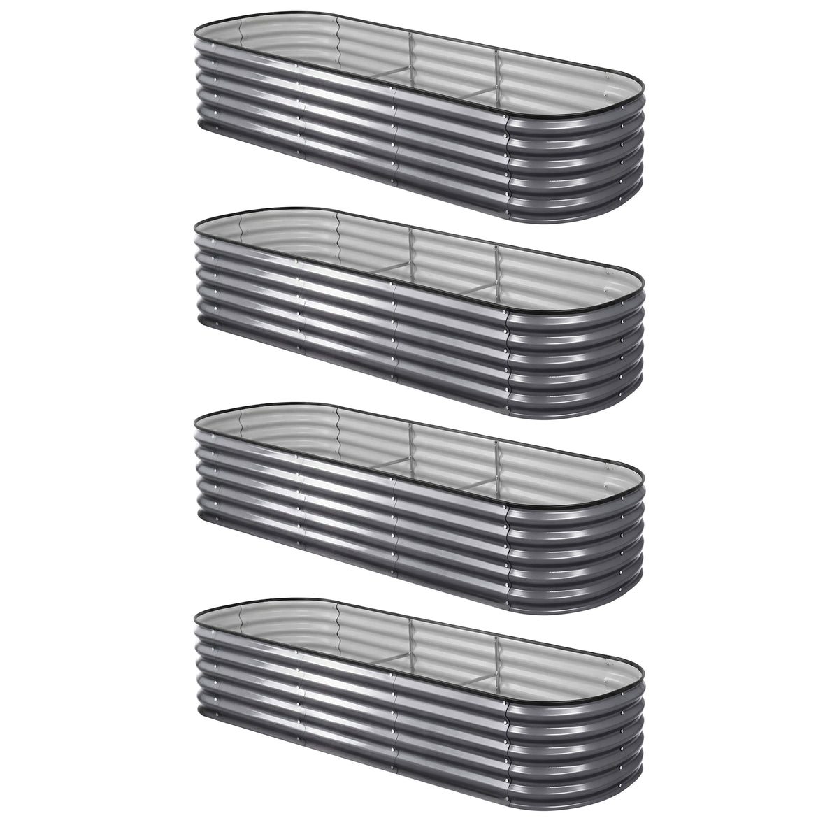 Green Fingers 4 Pcs Raised Garden Bed Kit Oval Galvanized Steel Planter Boxes 240x80x42cm, Heavy Duty Metal GARDEN-OVAL-2408042X4