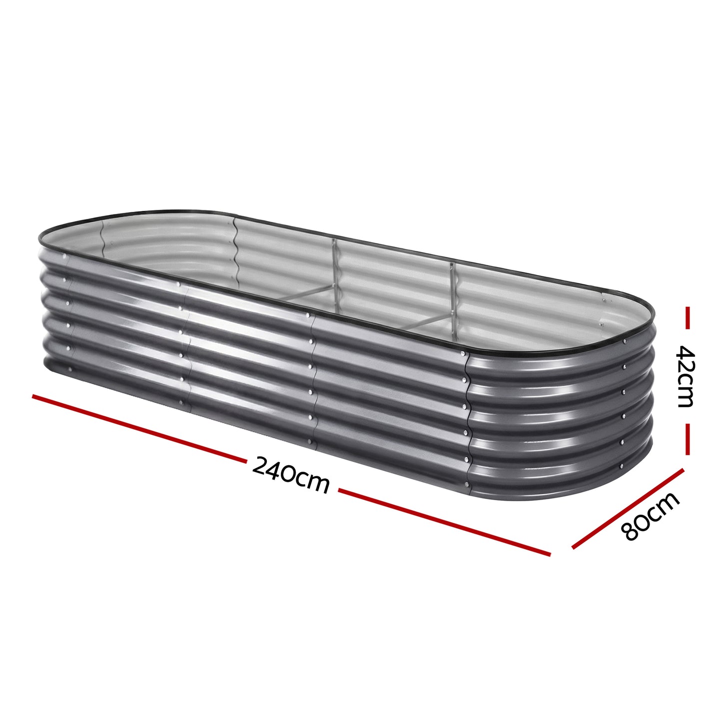 Green Fingers 4 Pcs Raised Garden Bed Kit Oval Galvanized Steel Planter Boxes 240x80x42cm, Heavy Duty Metal GARDEN-OVAL-2408042X4