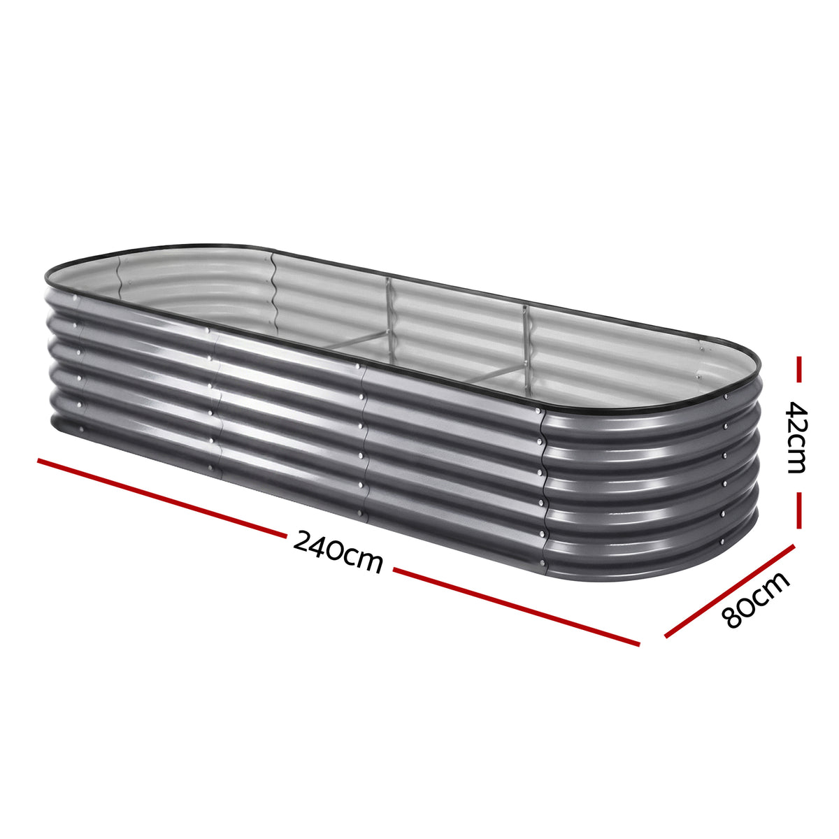 Green Fingers 4 Pcs Raised Garden Bed Kit Oval Galvanized Steel Planter Boxes 240x80x42cm, Heavy Duty Metal GARDEN-OVAL-2408042X4