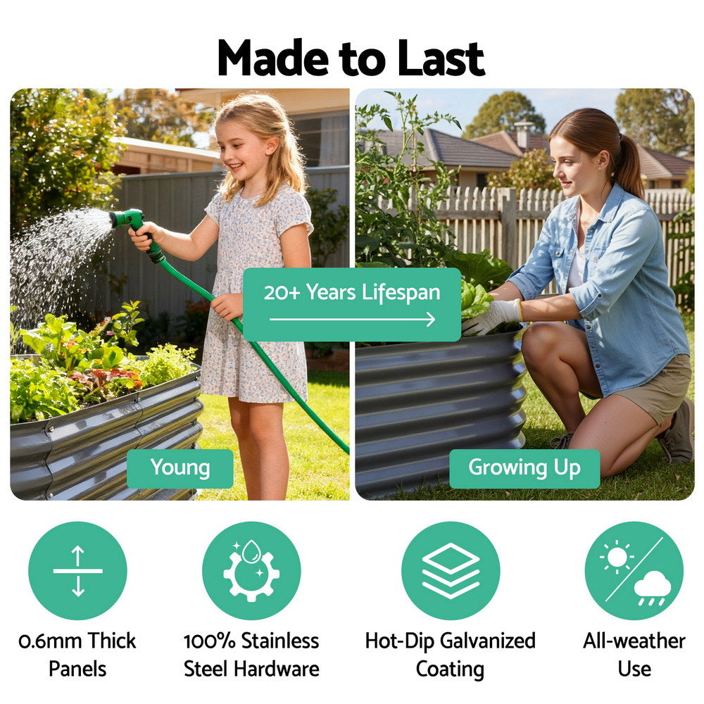 Green Fingers Garden Bed 320X80X42cm Oval Planter Box Raised Container Galvanised GARDEN-OVAL-3208042