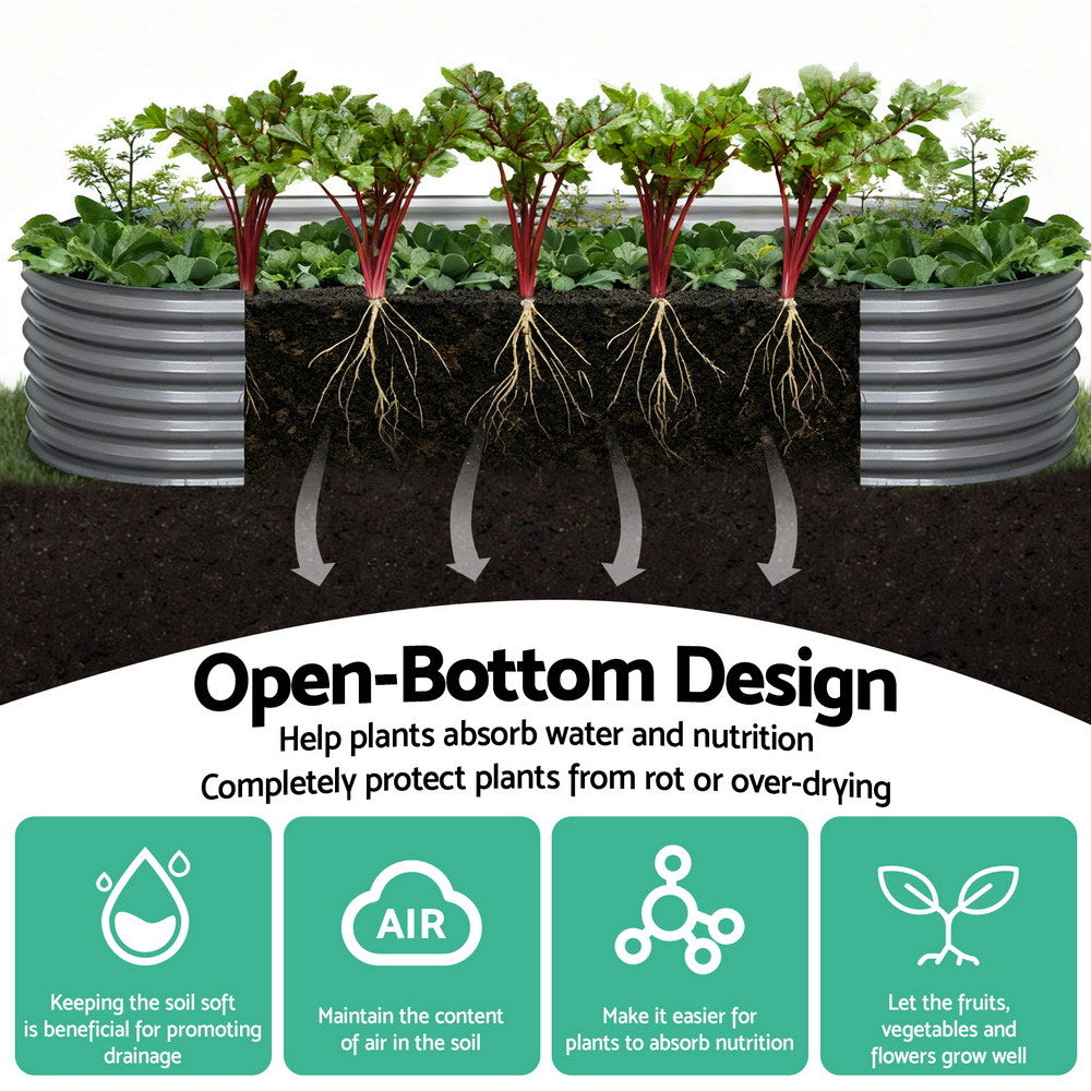 Green Fingers Garden Bed 320X80X42cm Oval Planter Box Raised Container Galvanised GARDEN-OVAL-3208042