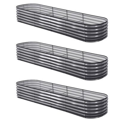 Green Fingers 3 Pcs Raised Garden Bed Kit Oval Galvanized Steel Planter Boxes 320x80x42cm, Heavy Duty Metal GARDEN-OVAL-3208042X3