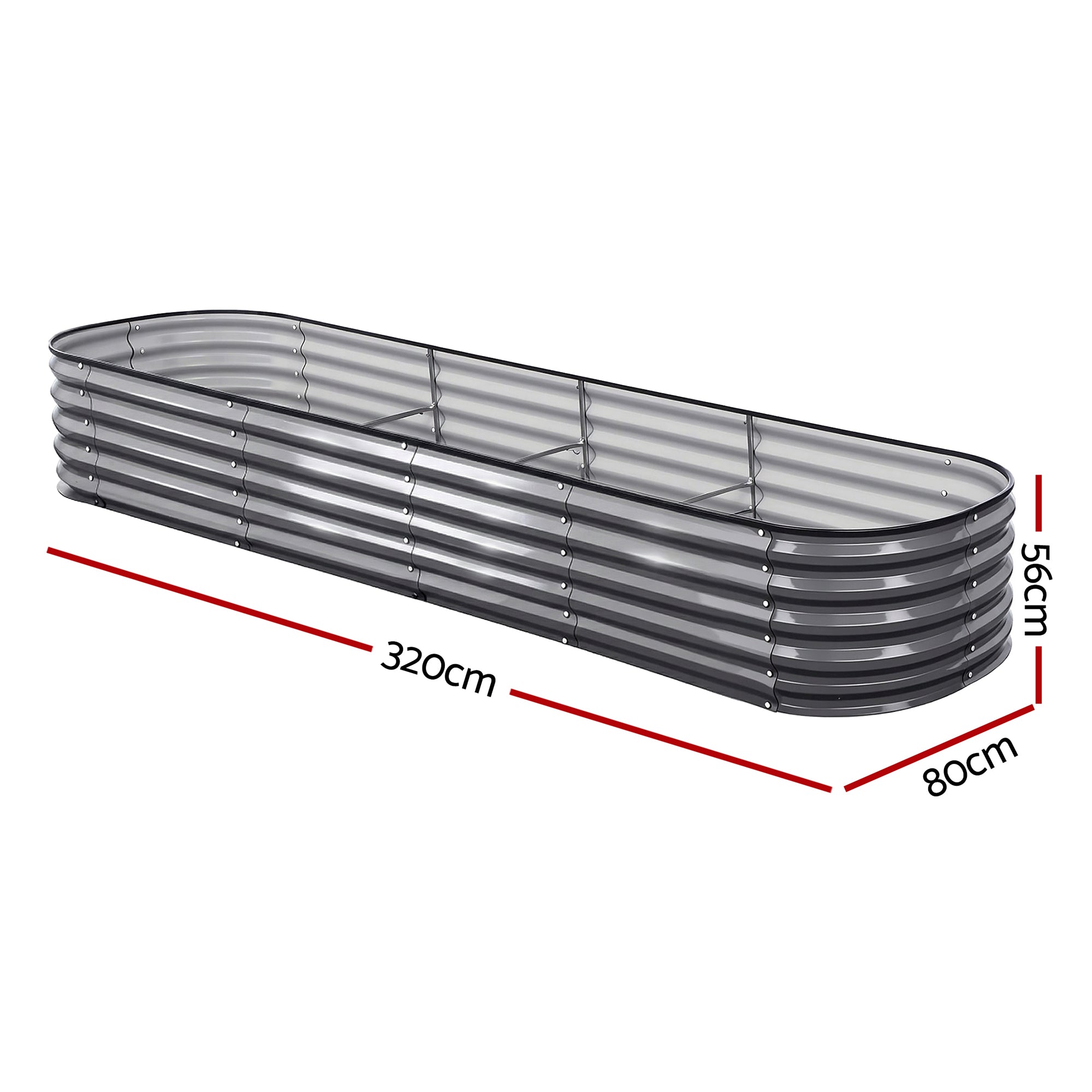 Green Fingers 3 Pcs Raised Garden Bed Kit Oval Galvanized Steel Planter Boxes 320x80x42cm, Heavy Duty Metal GARDEN-OVAL-3208042X3