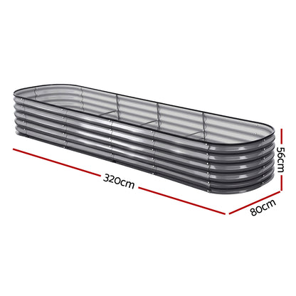 Green Fingers 3 Pcs Raised Garden Bed Kit Oval Galvanized Steel Planter Boxes 320x80x42cm, Heavy Duty Metal GARDEN-OVAL-3208042X3