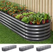 Green Fingers 3 Pcs Raised Garden Bed Kit Oval Galvanized Steel Planter Boxes 320x80x42cm, Heavy Duty Metal GARDEN-OVAL-3208042X3