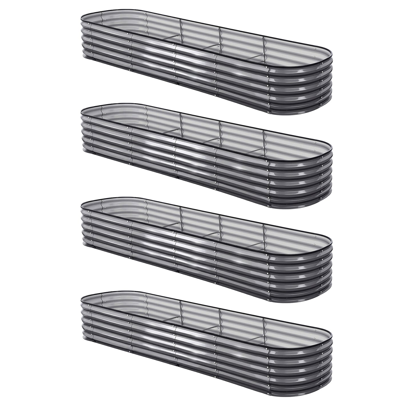 Green Fingers 4 Pcs Raised Garden Bed Kit Oval Galvanized Steel Planter Boxes 320x80x42cm, Heavy Duty Metal GARDEN-OVAL-3208042X4