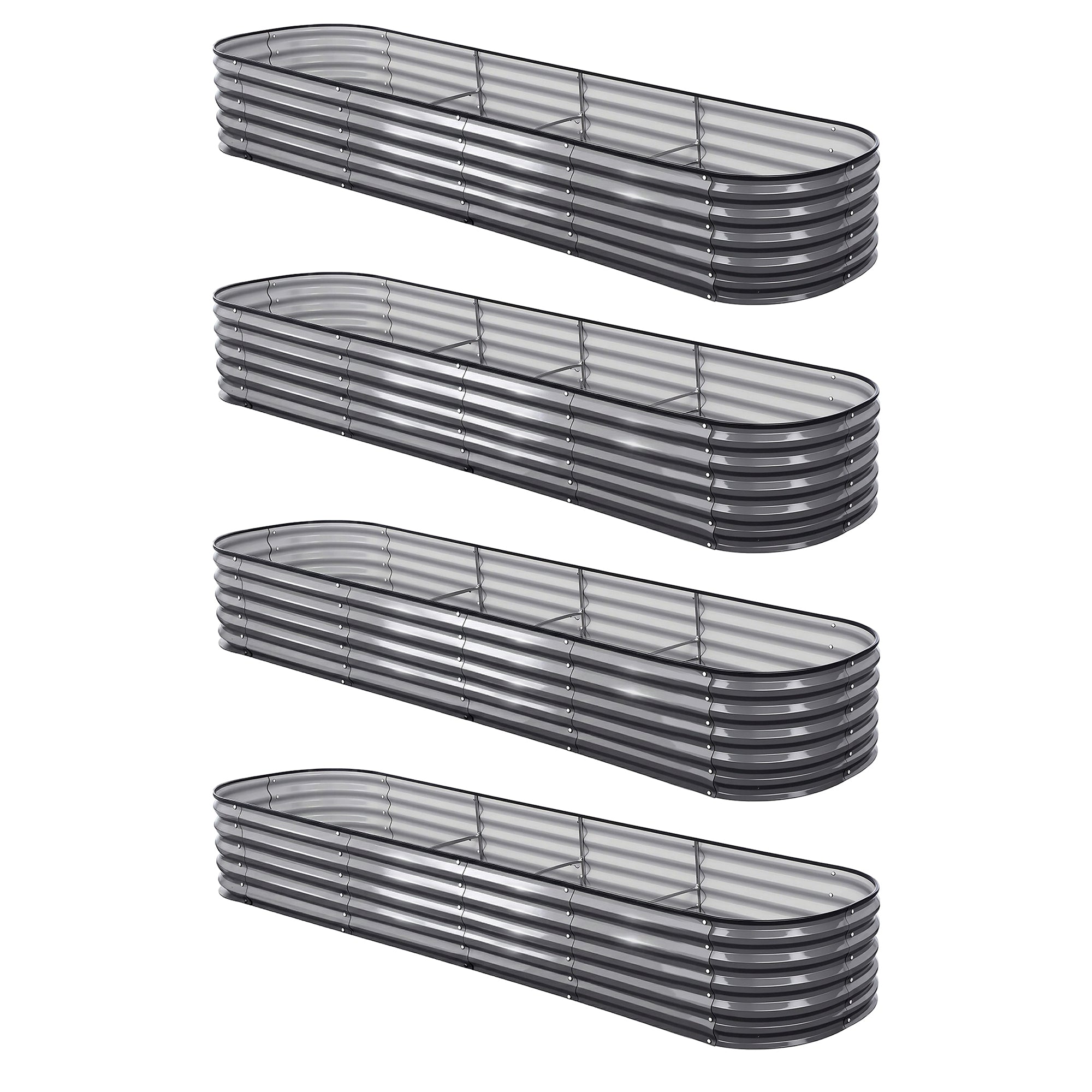 Green Fingers 4 Pcs Raised Garden Bed Kit Oval Galvanized Steel Planter Boxes 320x80x42cm, Heavy Duty Metal GARDEN-OVAL-3208042X4