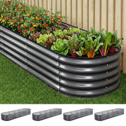 Green Fingers 4 Pcs Raised Garden Bed Kit Oval Galvanized Steel Planter Boxes 320x80x42cm, Heavy Duty Metal GARDEN-OVAL-3208042X4