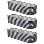 Green Fingers 3 Pcs Raised Garden Bed Kit Oval Galvanized Steel Planter Boxes 240x80x56cm, Heavy Duty Metal GARDEN-OVAL-AG-2408056X3