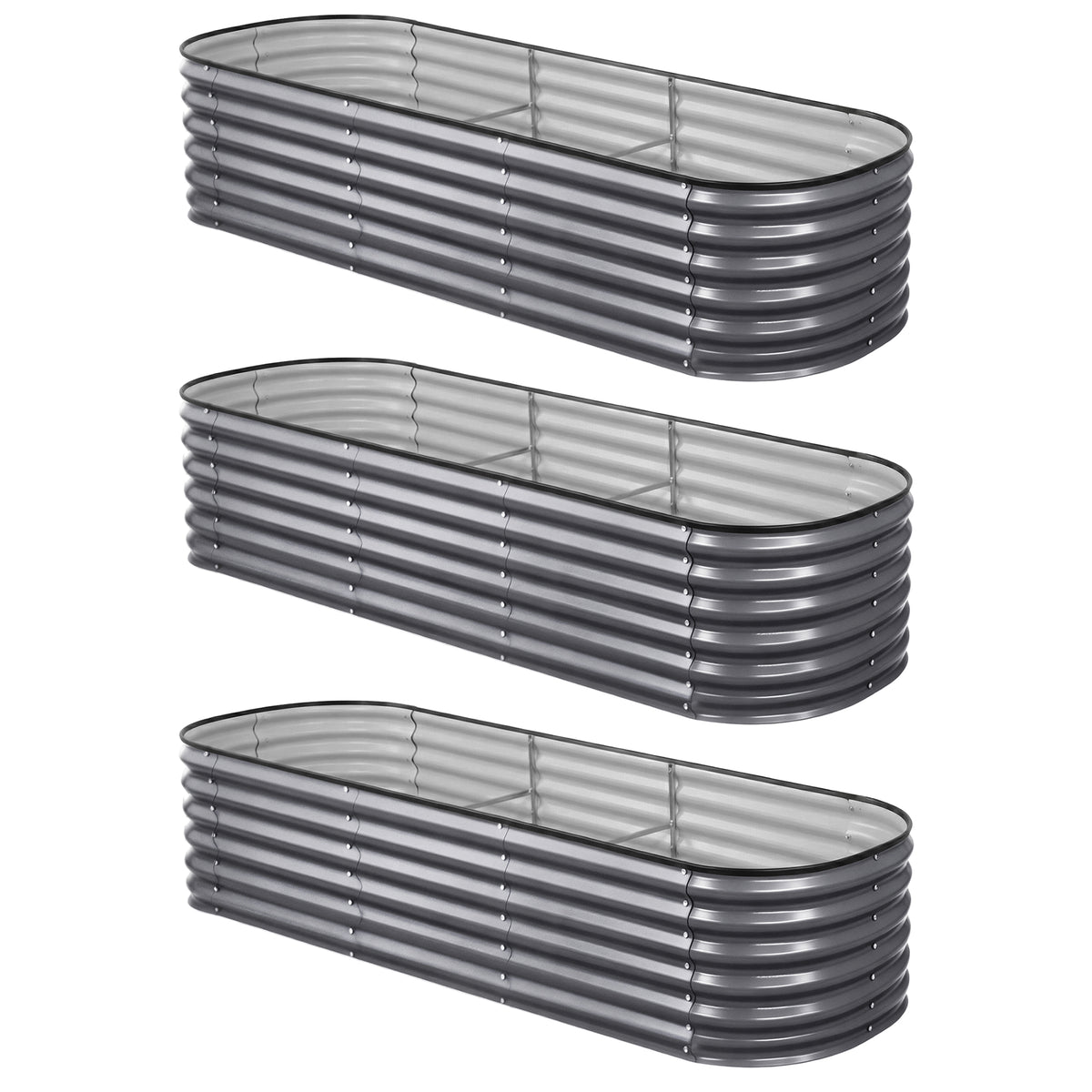 Green Fingers 3 Pcs Raised Garden Bed Kit Oval Galvanized Steel Planter Boxes 240x80x56cm, Heavy Duty Metal GARDEN-OVAL-AG-2408056X3