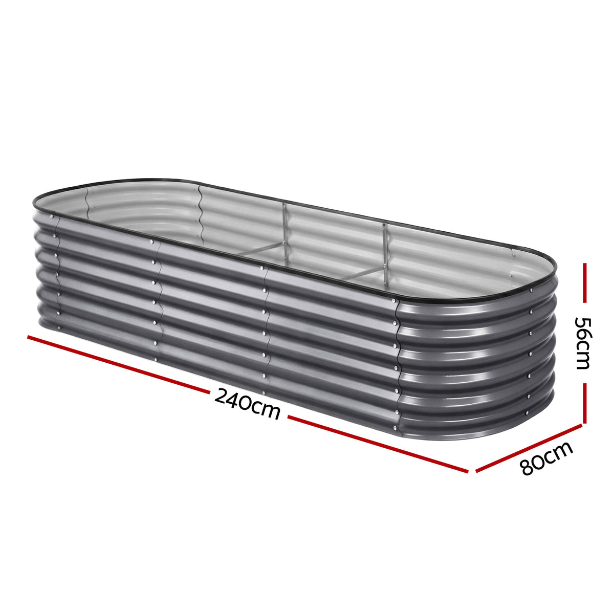 Green Fingers 3 Pcs Raised Garden Bed Kit Oval Galvanized Steel Planter Boxes 240x80x56cm, Heavy Duty Metal GARDEN-OVAL-AG-2408056X3