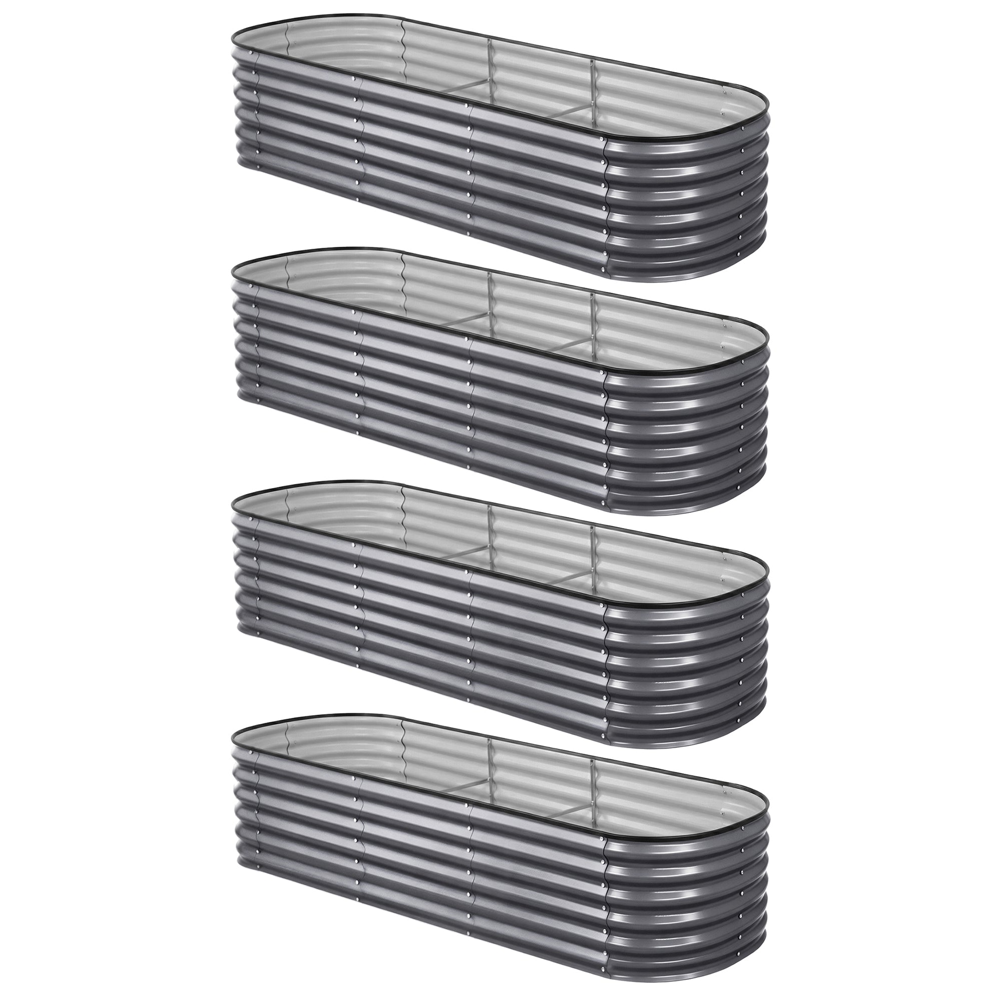 Green Fingers 4 Pcs Raised Garden Bed Kit Oval Galvanized Steel Planter Boxes 240x80x56cm, Heavy Duty Metal GARDEN-OVAL-AG-2408056X4
