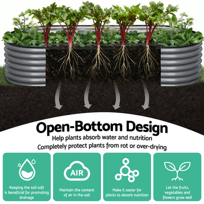 Green Fingers 4 Pcs Raised Garden Bed Kit Oval Galvanized Steel Planter Boxes 240x80x56cm, Heavy Duty Metal GARDEN-OVAL-AG-2408056X4