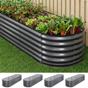 Green Fingers 4 Pcs Raised Garden Bed Kit Oval Galvanized Steel Planter Boxes 240x80x56cm, Heavy Duty Metal GARDEN-OVAL-AG-2408056X4