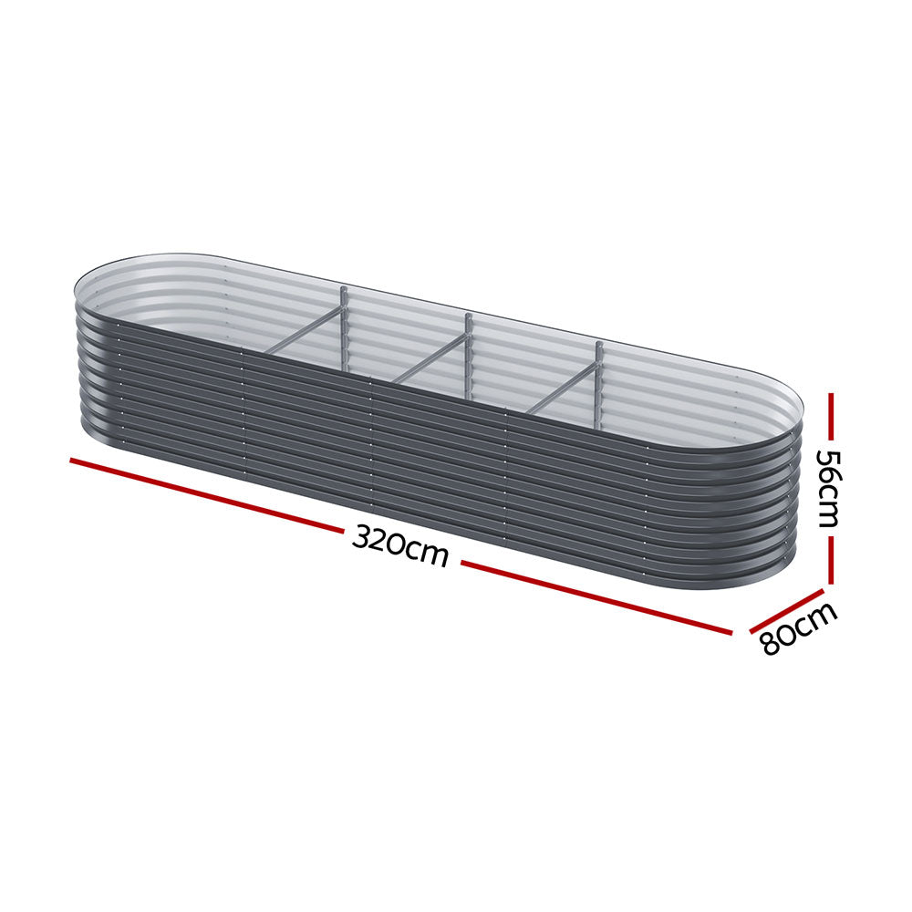 2x Green Fingers Raised Garden Bed 320X80X56cm Oval Planter Box GARDEN-OVAL-AG-3208056X2