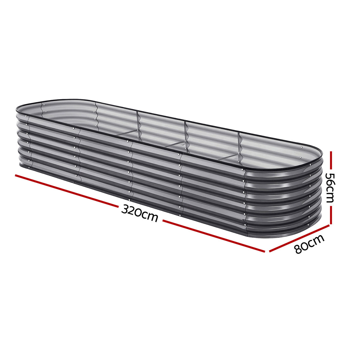 Green Fingers 3 Pcs Raised Garden Bed Kit Oval Galvanized Steel Planter Boxes 320x80x56cm, Heavy Duty Metal GARDEN-OVAL-AG-3208056X3