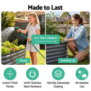 Green Fingers 3 Pcs Raised Garden Bed Kit Oval Galvanized Steel Planter Boxes 320x80x56cm, Heavy Duty Metal GARDEN-OVAL-AG-3208056X3