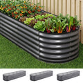 Green Fingers 3 Pcs Raised Garden Bed Kit Oval Galvanized Steel Planter Boxes 320x80x56cm, Heavy Duty Metal GARDEN-OVAL-AG-3208056X3