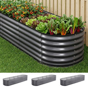 Green Fingers 3 Pcs Raised Garden Bed Kit Oval Galvanized Steel Planter Boxes 320x80x56cm, Heavy Duty Metal GARDEN-OVAL-AG-3208056X3