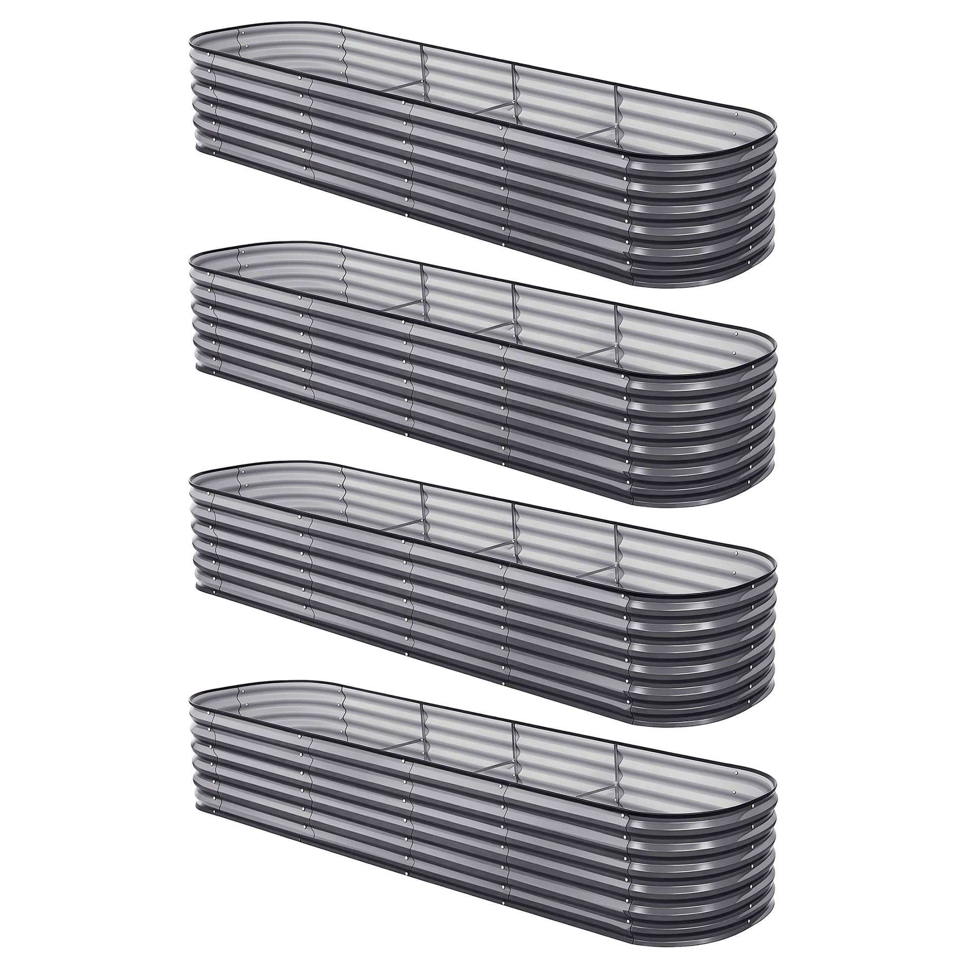 Green Fingers 4 Pcs Raised Garden Bed Kit Oval Galvanized Steel Planter Boxes 320x80x56cm, Heavy Duty Metal GARDEN-OVAL-AG-3208056X4