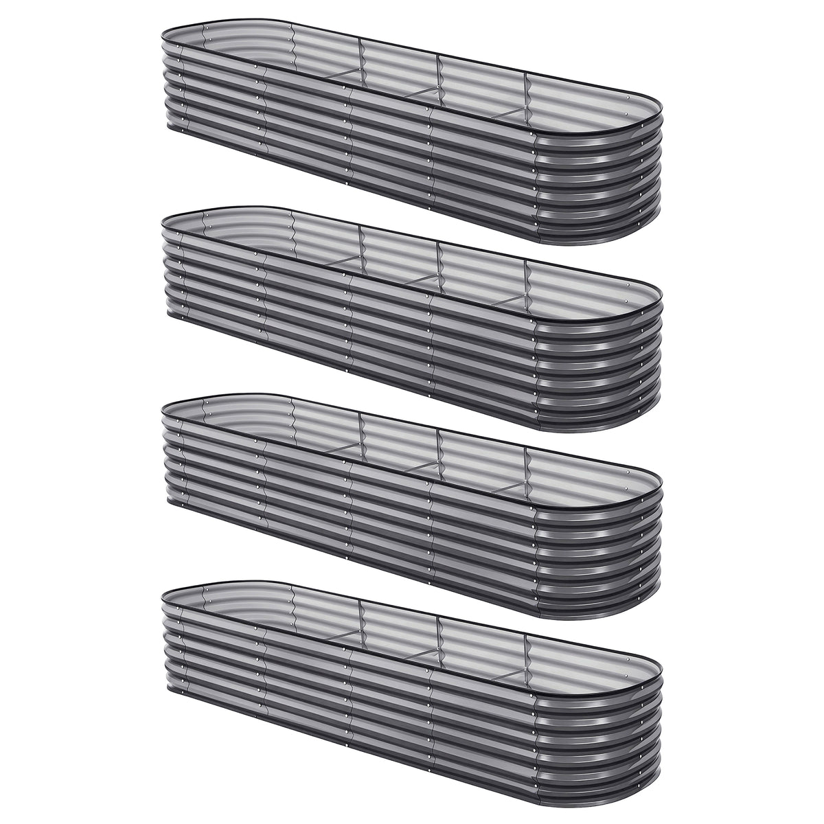 Green Fingers 4 Pcs Raised Garden Bed Kit Oval Galvanized Steel Planter Boxes 320x80x56cm, Heavy Duty Metal GARDEN-OVAL-AG-3208056X4
