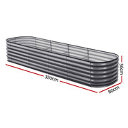 Green Fingers 4 Pcs Raised Garden Bed Kit Oval Galvanized Steel Planter Boxes 320x80x56cm, Heavy Duty Metal GARDEN-OVAL-AG-3208056X4