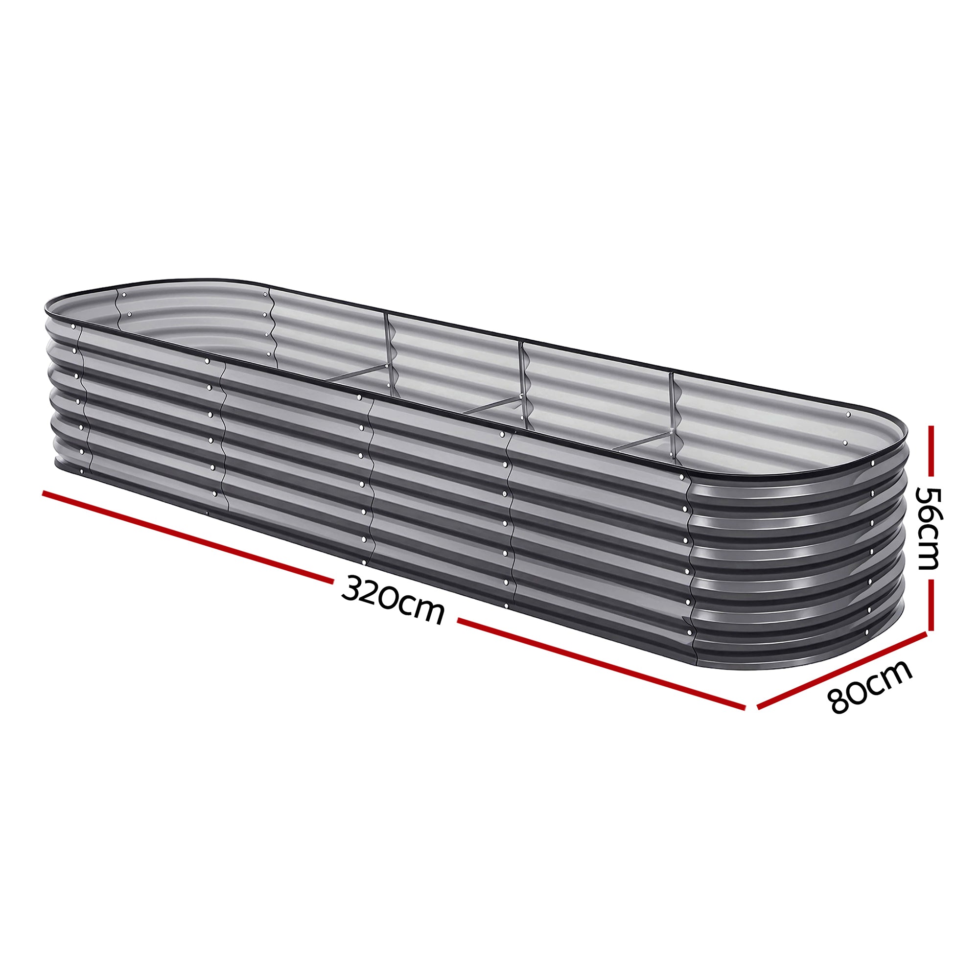 Green Fingers 4 Pcs Raised Garden Bed Kit Oval Galvanized Steel Planter Boxes 320x80x56cm, Heavy Duty Metal GARDEN-OVAL-AG-3208056X4