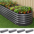 Green Fingers 4 Pcs Raised Garden Bed Kit Oval Galvanized Steel Planter Boxes 320x80x56cm, Heavy Duty Metal GARDEN-OVAL-AG-3208056X4