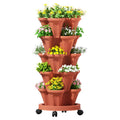 Green Fingers Raised Garden Bed 5 Tier Vertical Garden Brick Red Strawberry Stackable Planters Herbs Petunias GARDEN-PLASTIC-25L-BR