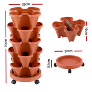 Green Fingers Raised Garden Bed 5 Tier Vertical Garden Brick Red Strawberry Stackable Planters Herbs Petunias GARDEN-PLASTIC-25L-BR