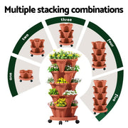 Green Fingers Raised Garden Bed 5 Tier Vertical Garden Brick Red Strawberry Stackable Planters Herbs Petunias GARDEN-PLASTIC-25L-BR