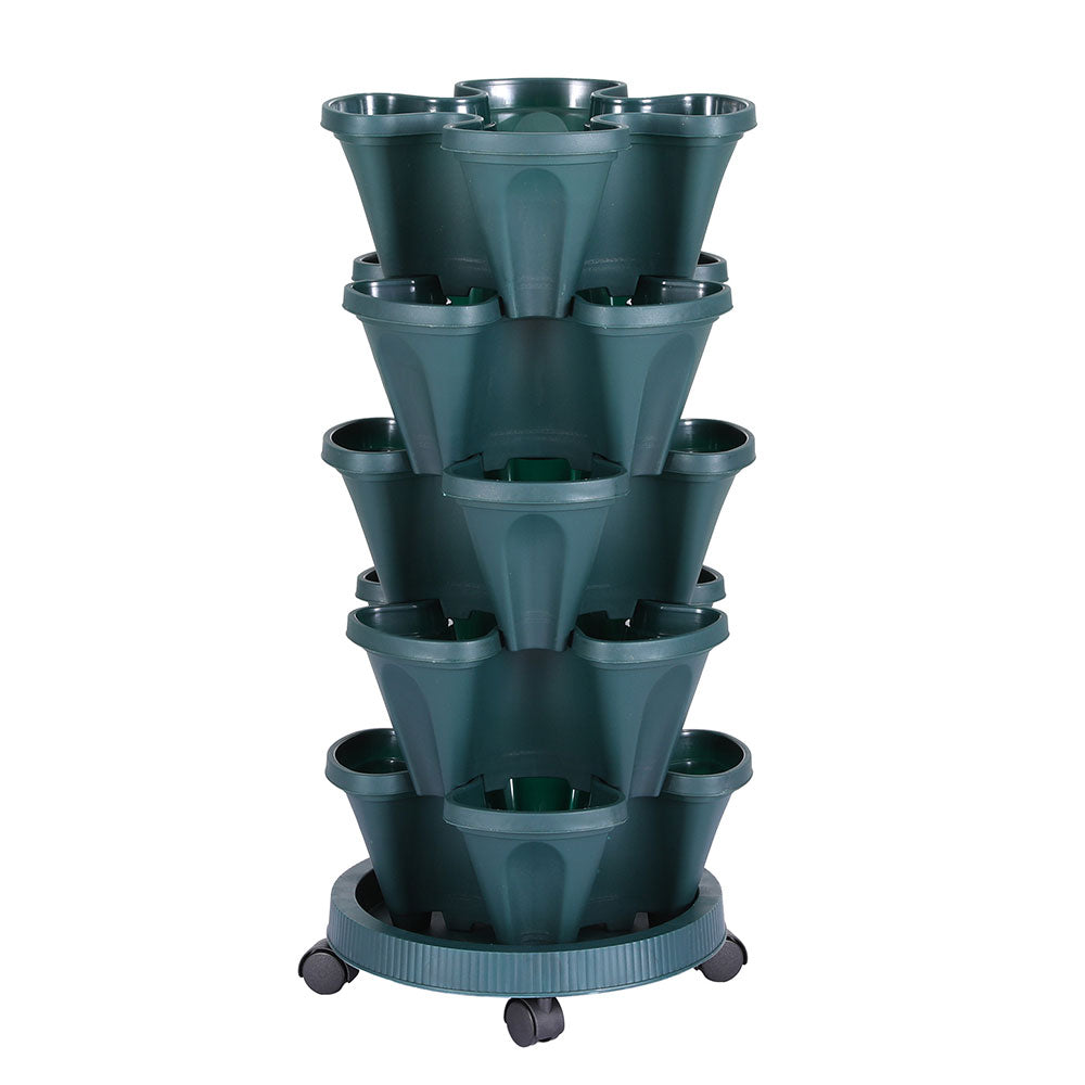Green Fingers Garden Bed 5 Tier Vertical Garden Strawberry Stackable Planters Herbs Petunias GARDEN-PLASTIC-25L-DGR
