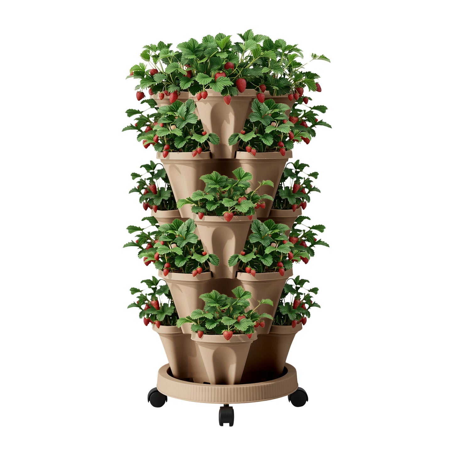 Green Fingers Garden Bed 5 Tier Vertical Garden Grey Strawberry Stackable Planters Herb Petunias Tan GARDEN-PLASTIC-25L-DYE