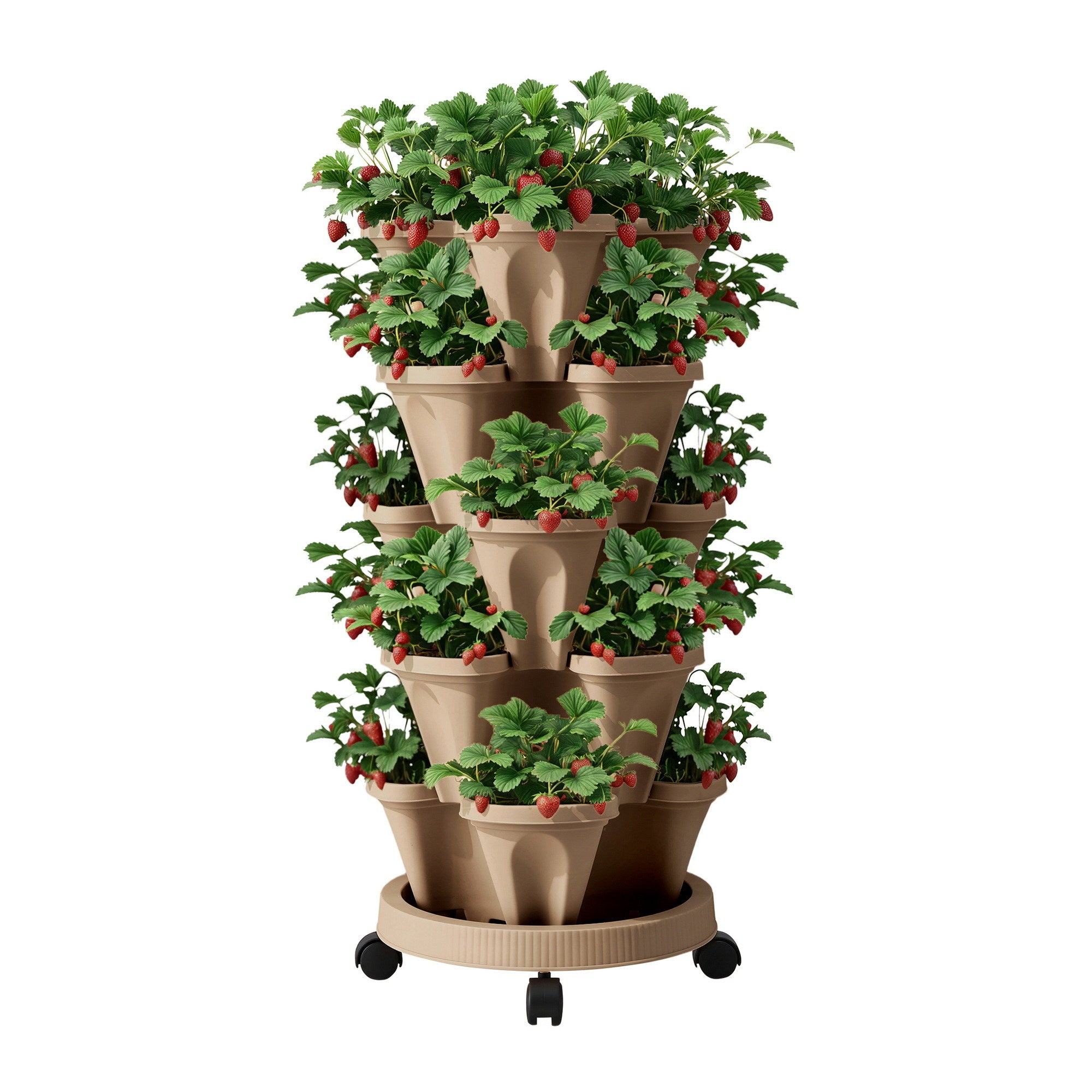 Green Fingers Garden Bed 5 Tier Vertical Garden Grey Strawberry Stackable Planters Herb Petunias Tan GARDEN-PLASTIC-25L-DYE