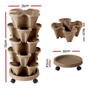 Green Fingers Garden Bed 5 Tier Vertical Garden Grey Strawberry Stackable Planters Herb Petunias Tan GARDEN-PLASTIC-25L-DYE