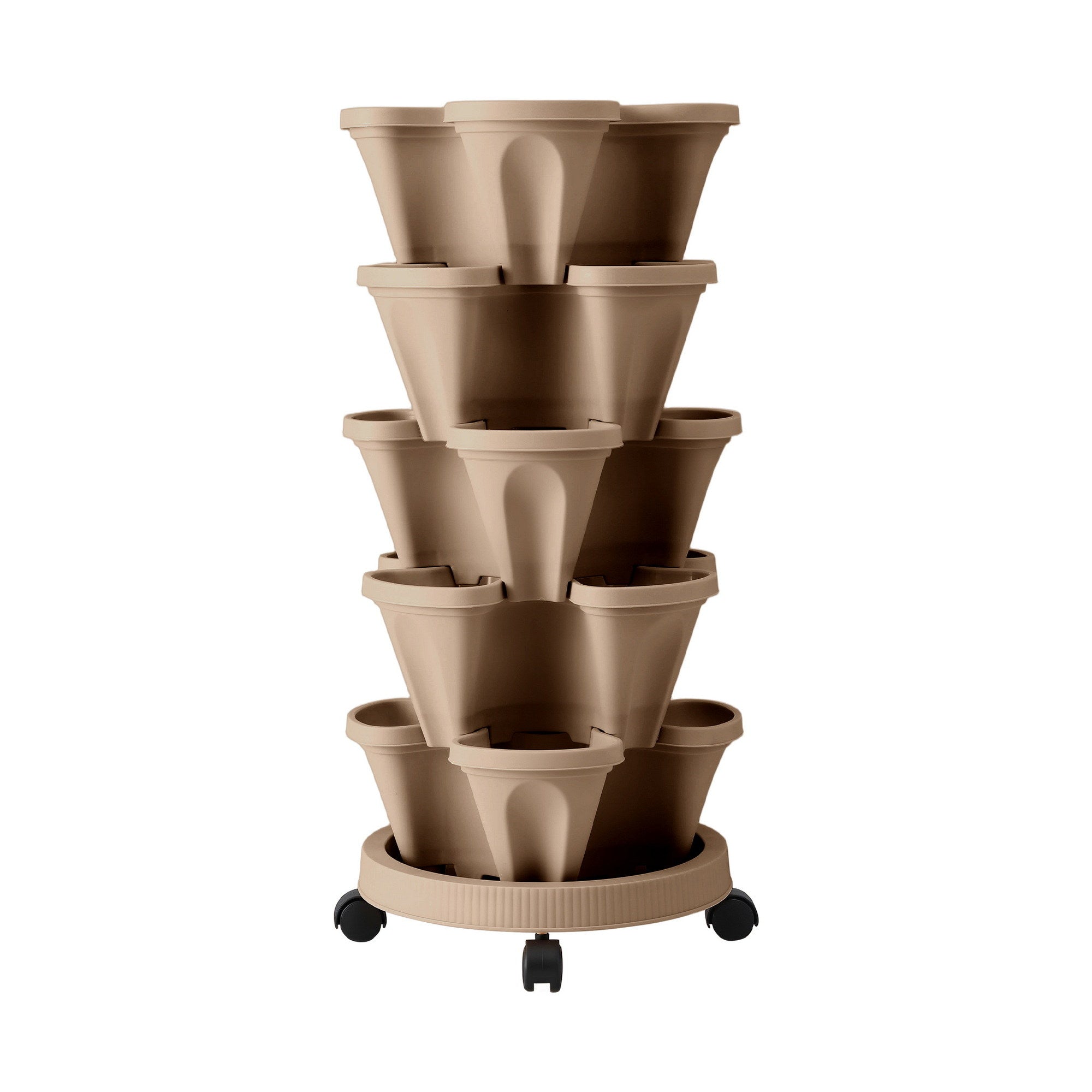 Green Fingers Garden Bed 5 Tier Vertical Garden Grey Strawberry Stackable Planters Herb Petunias Tan GARDEN-PLASTIC-25L-DYE