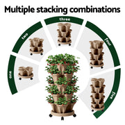 Green Fingers Garden Bed 5 Tier Vertical Garden Grey Strawberry Stackable Planters Herb Petunias Tan GARDEN-PLASTIC-25L-DYE