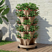 Green Fingers Garden Bed 5 Tier Vertical Garden Grey Strawberry Stackable Planters Herb Petunias Tan GARDEN-PLASTIC-25L-DYE