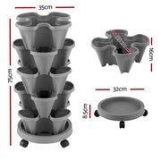 Green Fingers Raised Garden Bed 5 Tier Vertical Garden Grey Strawberry Stackable Planters Herbs Petunias GARDEN-PLASTIC-25L-GR