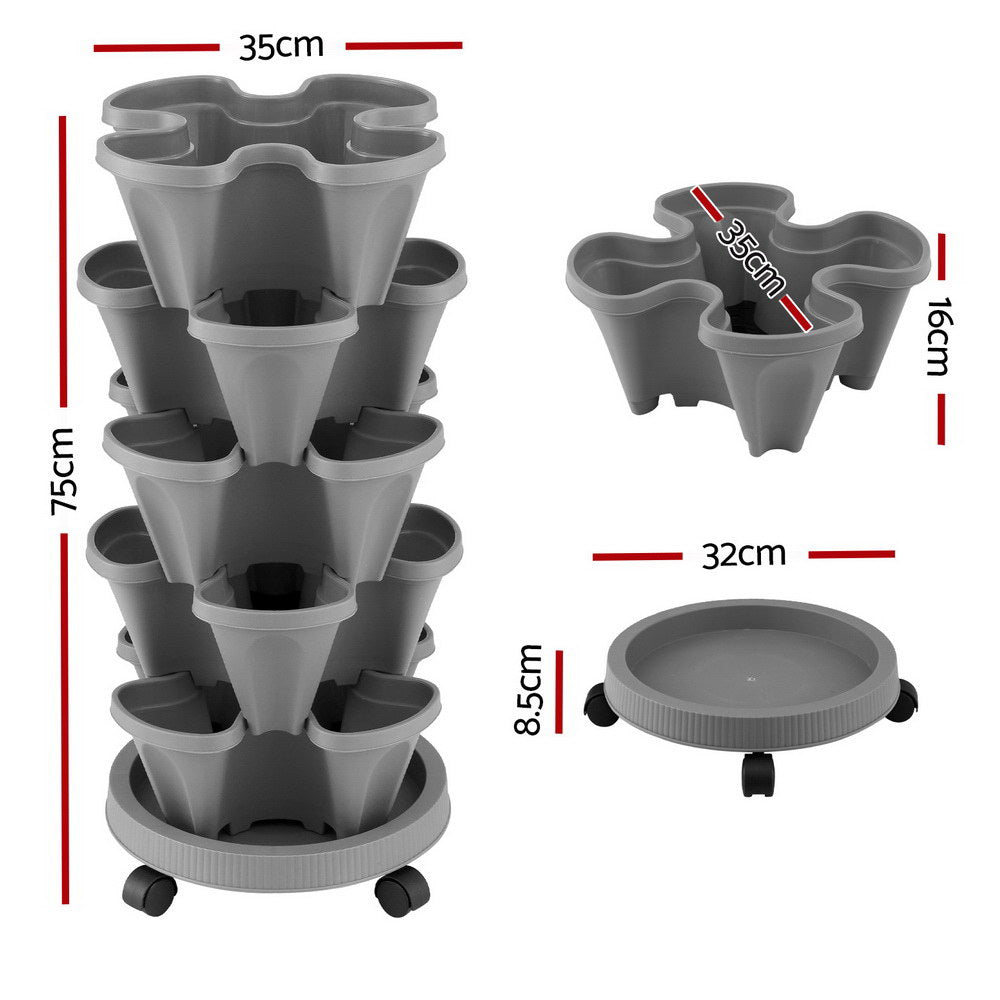 Green Fingers Raised Garden Bed 5 Tier Vertical Garden Grey Strawberry Stackable Planters Herbs Petunias GARDEN-PLASTIC-25L-GR