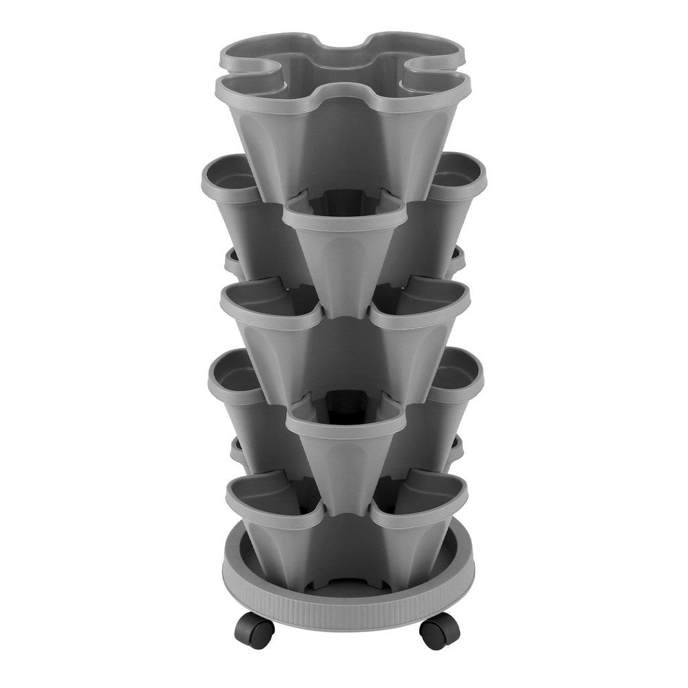 Green Fingers Raised Garden Bed 5 Tier Vertical Garden Grey Strawberry Stackable Planters Herbs Petunias GARDEN-PLASTIC-25L-GR