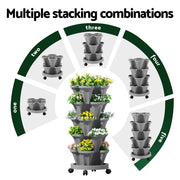 Green Fingers Raised Garden Bed 5 Tier Vertical Garden Grey Strawberry Stackable Planters Herbs Petunias GARDEN-PLASTIC-25L-GR