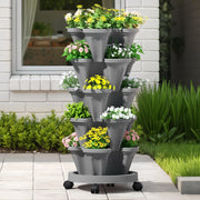 Green Fingers Raised Garden Bed 5 Tier Vertical Garden Grey Strawberry Stackable Planters Herbs Petunias GARDEN-PLASTIC-25L-GR