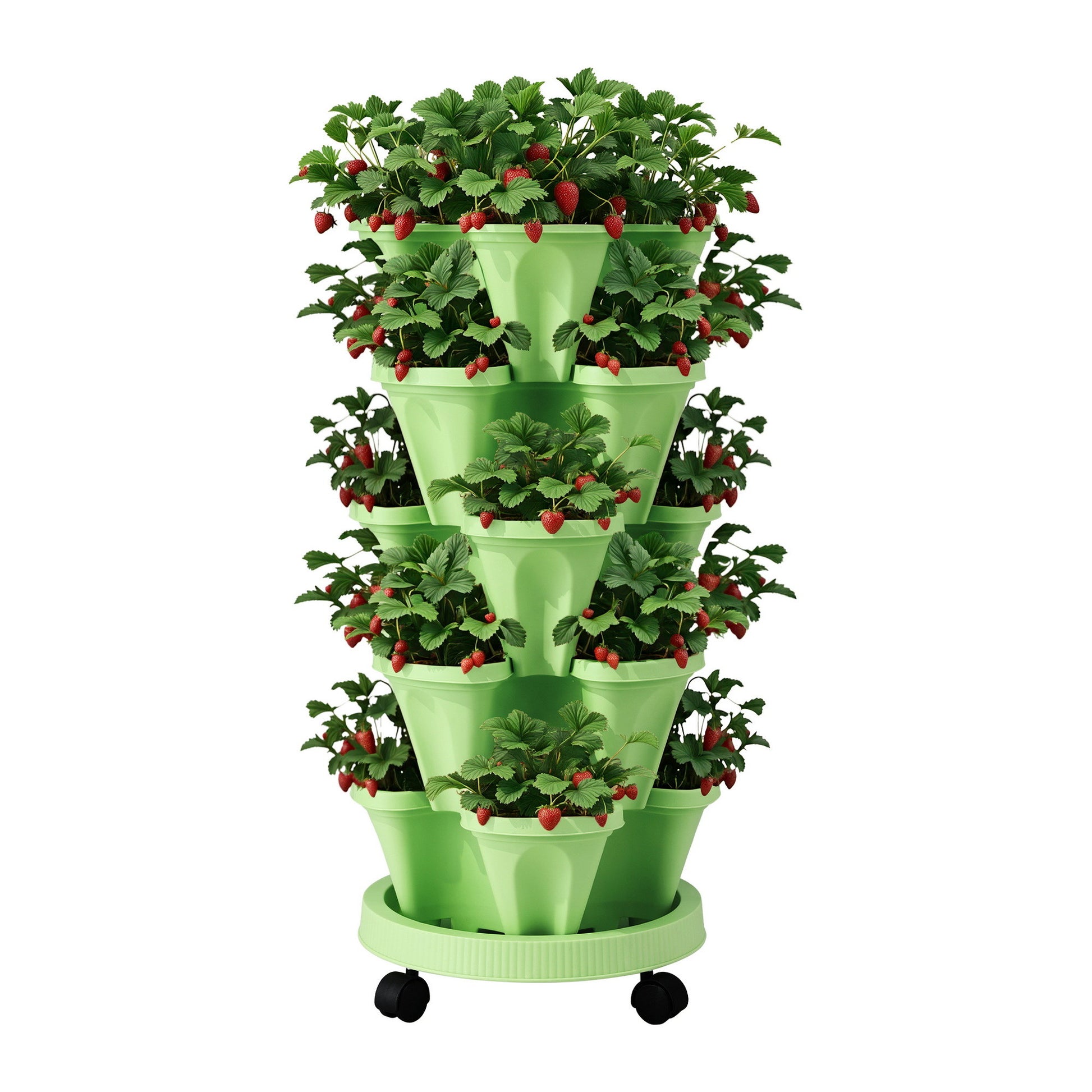 Green Fingers Garden Bed 5 Tier Vertical Garden Grey Strawberry Stackable Planters Herbs Light Green GARDEN-PLASTIC-25L-LGR