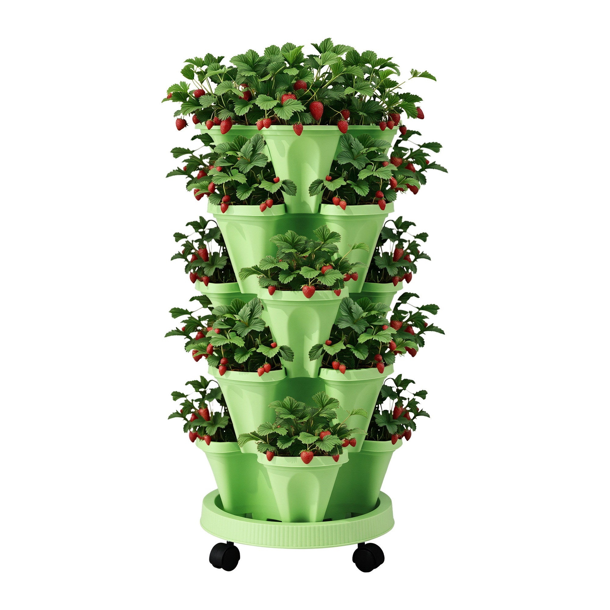 Green Fingers Garden Bed 5 Tier Vertical Garden Grey Strawberry Stackable Planters Herbs Light Green GARDEN-PLASTIC-25L-LGR