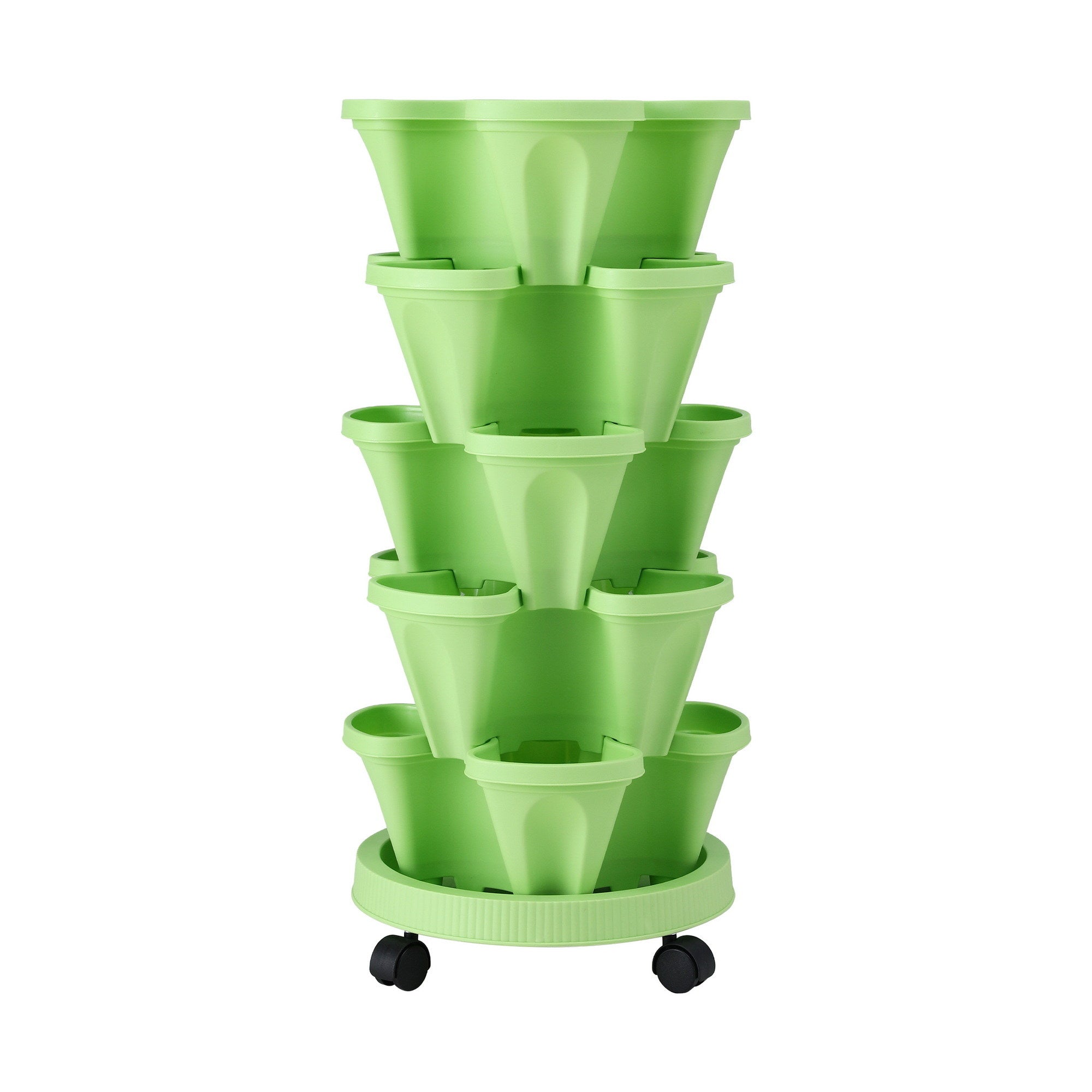 Green Fingers Garden Bed 5 Tier Vertical Garden Grey Strawberry Stackable Planters Herbs Light Green GARDEN-PLASTIC-25L-LGR