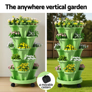 Green Fingers Garden Bed 5 Tier Vertical Garden Grey Strawberry Stackable Planters Herbs Light Green GARDEN-PLASTIC-25L-LGR