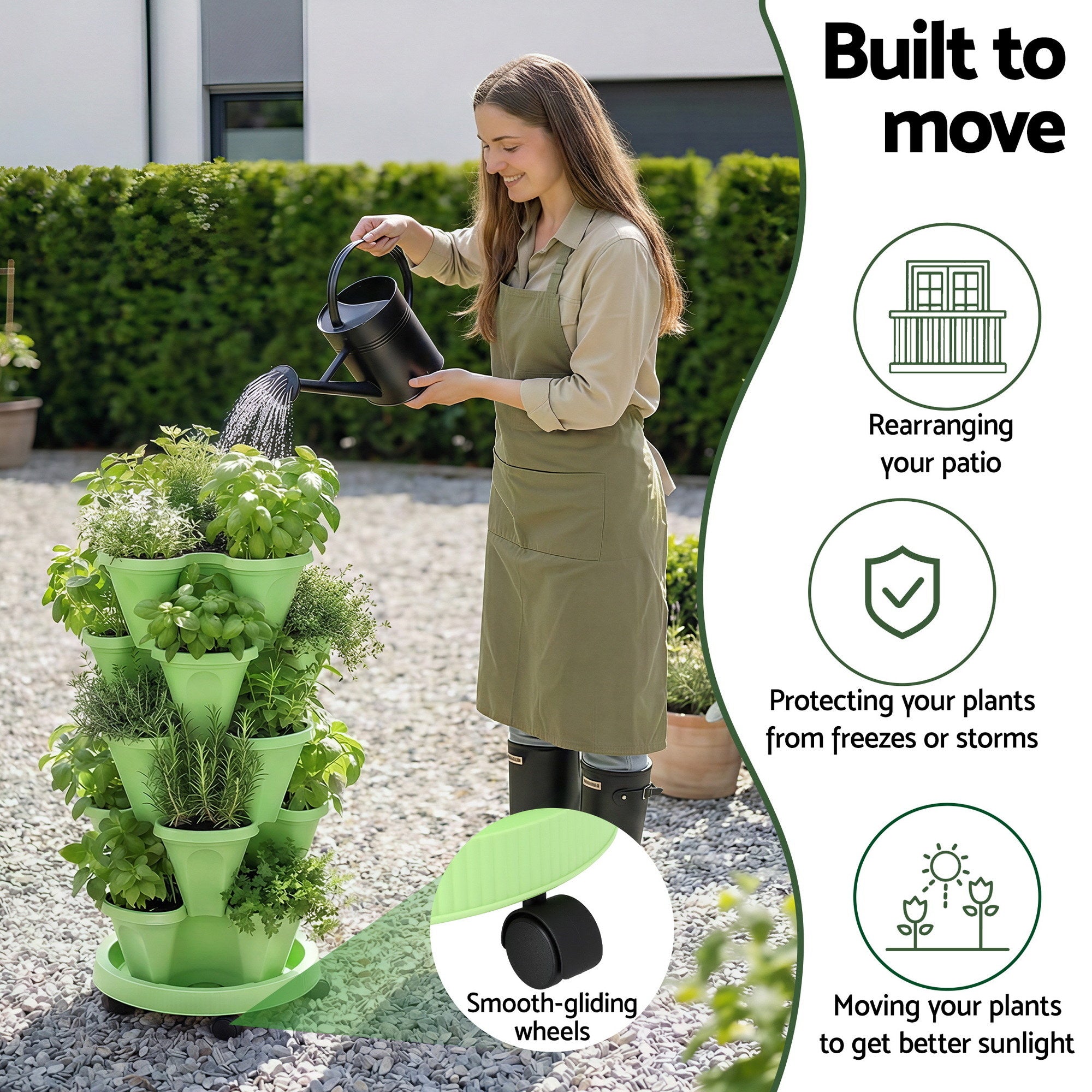 Green Fingers Garden Bed 5 Tier Vertical Garden Grey Strawberry Stackable Planters Herbs Light Green GARDEN-PLASTIC-25L-LGR